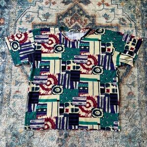 Vintage Abstract All Over Print T-shirt Size XL